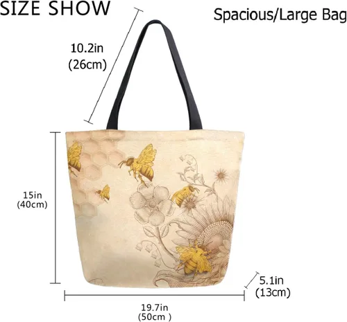 Vista 3 de ZzWwR Elegante bolsa de hombro extragrande con estampado para viajes a la playa, fin de semana, gimnasio, compras de comestibles.., #Sunflwoers&bee