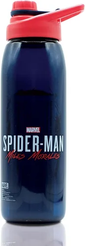 Vista 2 de Spider-Man Marvel Miles Morales - Botella de agua deportiva de 28 onzas, jarra de agua de plástico sin BPA con tapa superior de rosca a prueba