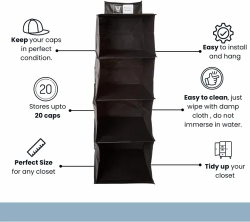 Vista 6 de Homie Gear - Organizador para colgar en la pared, 4 estantes de almacenamiento, sistema de almacenamiento de organización de armarios para gorras