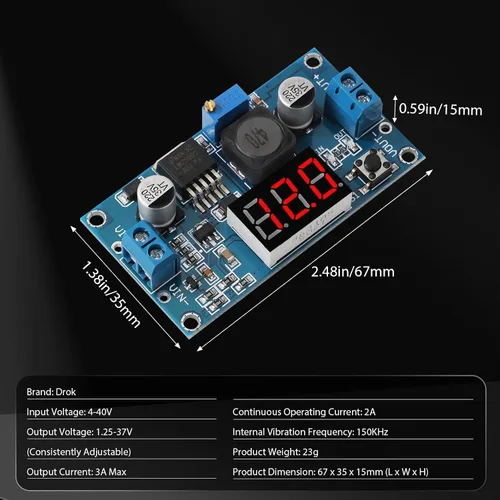 Vista 5 de DROK 10 unidades de pantalla LED LM2596 Buck Convertidor - DC a DC Buck Convertidor Regulador de voltaje ajustable 4-40V a 1.25-37V