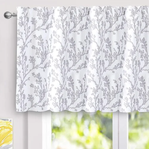 Vista 11 de DriftAway Cenefas opacas de 18 pulgadas gris y blanco para ventanas, dormitorio, sala de estar, bolsillo para cortinero, árbol de granja, rama