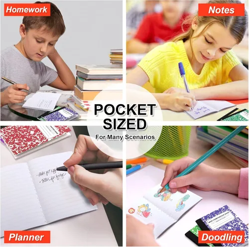 Vista 7 de feela Paquete de 120 mini cuadernos de composición a granel, lindo bloc de notas de composición de bolsillo, cuadernos pequeños para estudiantes
