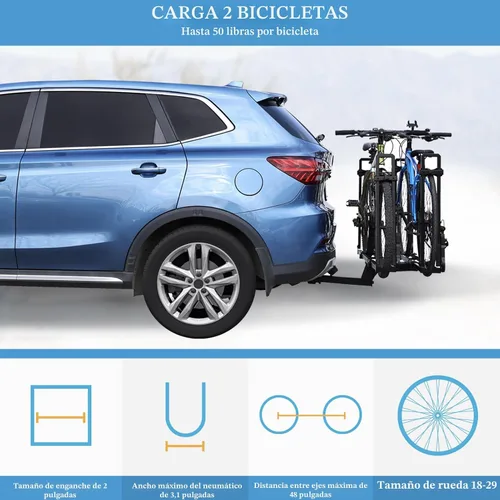 Vista 6 de Portabicicletas de Enganche para 2 Bicicletas Portabicicletas Plegable con Montaje de Enganche (Receptor de 2 Pulgadas) Portabicicletas con 2 Brazos