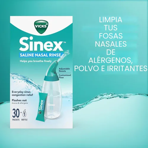 Vista 6 de Vicks Sinex - Kit de iniciación de enjuague nasal salino, solución salina sin medicamentos, elimina moco y alérgenos, alivio rápido y eficaz