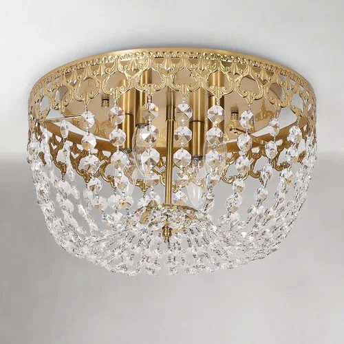 Vista 2 de Maxax Lámpara de techo de latón de cristal de 15 pulgadas, candelabro empotrado vintage de granja de 4 luces, lámpara de techo de imperio francés
