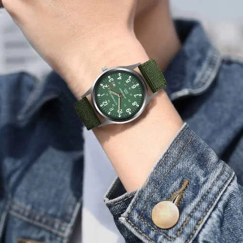 Vista 3 de Relojes de nailon para hombre, impermeable, analógico, de cuarzo, con fecha, reloj digital para hombre