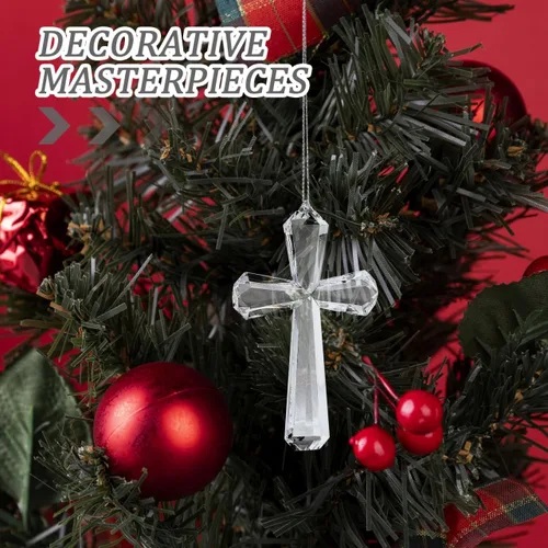 Vista 3 de EXCEART Adorno colgante de cruz de cristal para decoración del árbol de Navidad, 4.13 x 2.56 pulgadas, cruz de vidrio transparente