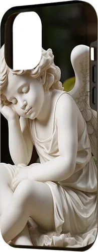 Vista 2 de Funda para iPhone 12 Pro Max con diseño de ángel durmiente para jardín, estatua de querubín