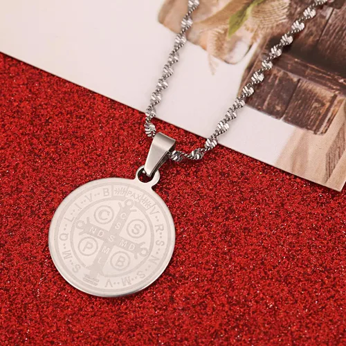 Vista 5 de Colgante de la Medalla de San Benito Collar de la Iglesia Católica Joyería Católica