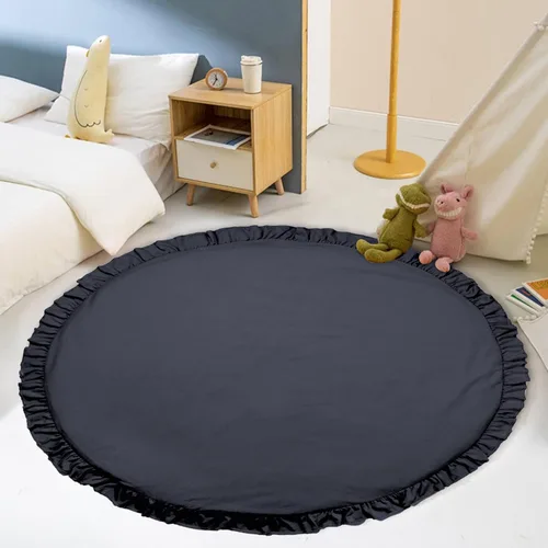 Vista 2 de ABREEZE Tapete de algodón suave, desmontable, lavable, manta de juego para niños, alfombra redonda para decoración del hogar (gris oscuro)