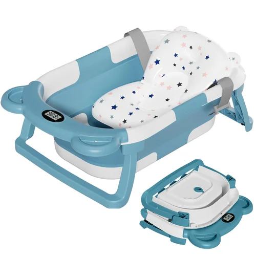 Vista 19 de TPN - Bañera plegable para bebés con cojín suave y termómetro en tiempo real, bañera portátil de viaje para recién nacidos e infantes