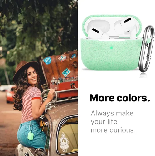 Vista 4 de Funda protectora de silicona con llavero, compatible con Apple AirPods Pro 2, LED frontal visible (verde brillante)