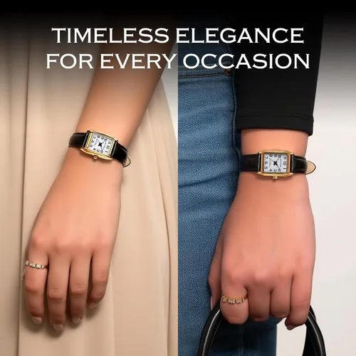 Vista 3 de Miykon Relojes vintage para mujer, pequeño y delicado, reloj cuadrado para mujer con piel auténtica, pulido iónico, luminoso y segundero, vidrio