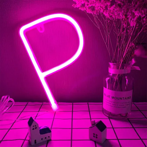 Vista 22 de Letras de neón rosadas, letreros LED que funcionan con pilas, luces LED del alfabeto, letrero de marquesina, letras decorativas de marquesina, luces