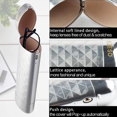 Vista 4 de EZESO - Estuche para gafas para gafas, carcasa de aluminio con celosía para montura pequeña