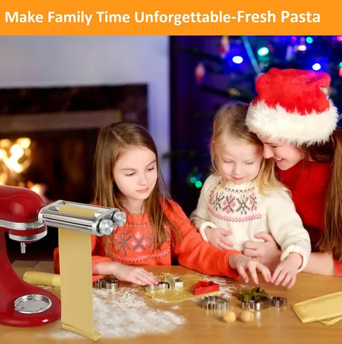 Vista 2 de FavorKit Accesorio para hacer pasta para batidoras de pie KitchenAid, juego resistente 3 en 1 incluido rodillo de hojas de pasta, accesorios
