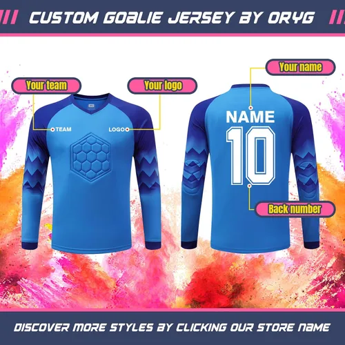 Vista 2 de ORYG Camiseta de portero de fútbol acolchada personalizada para niños, jóvenes y adultos con número de nombre