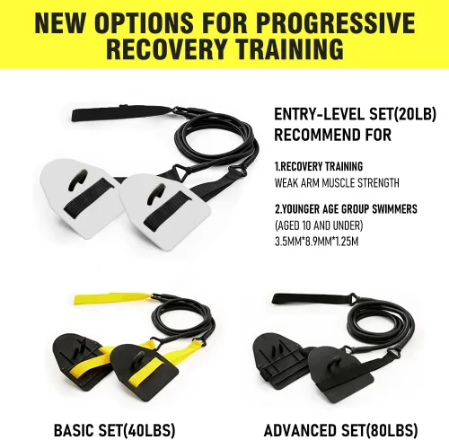 Vista 3 de Dryland Powercord con paletas, entrenador de fuerza de brazo de natación, juego profesional de bandas de ejercicio de resistencia de natación