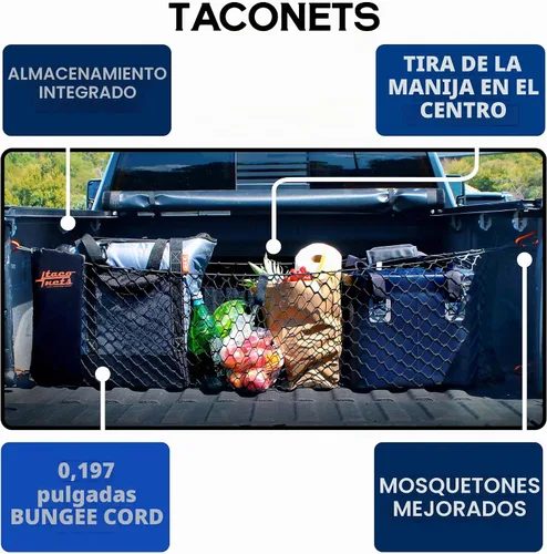 Vista 5 de TacoNets Bolsa de Carga Envelope para GMC Sierra y Chevy Silverado - Compatible con 2013-2025 - Bungee de 5mm Actualizado - Bolsa de Almacenamiento