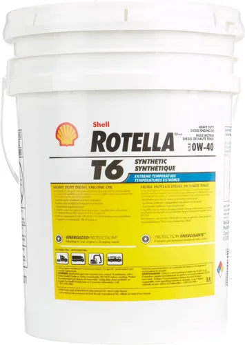 Vista 2 de Shell Rotella 550036271 T6 - Aceite de motor diésel totalmente sintético 0W-40 de alta resistencia - Cubo de 5 galones