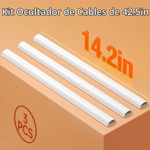 Vista 9 de Kit de ocultación de cables Delamu para pared con adhesivo, cubierta de alambre de múltiples funciones, 42.5 pulgadas para ocultar cables en Blanco