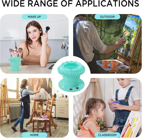 Vista 6 de SESENSE Limpiador de pinceles de pintura – Limpiador de pinceles de silicona plegable con paleta y soporte de almacenamiento de 40 pinceles