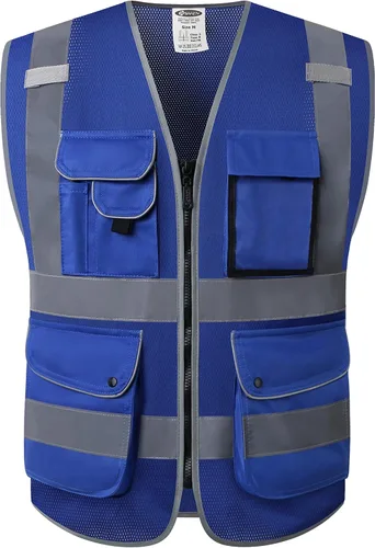 Vista 34 de JKSafety Chaleco de seguridad frontal con cremallera de alta visibilidad Clase 2 de 9 bolsillos con tiras reflectantes, cumple con las normas