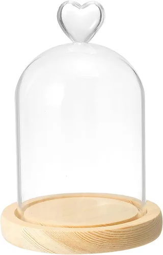 Vista 9 de PATIKIL Cúpula de cristal de 3.9 x 2.4 pulgadas, vitrina de cristal transparente, centro de mesa con base de madera para decoración del hogar