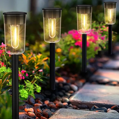 Vista 12 de Qualdout Paquete de 8 luces solares para exteriores, luces solares impermeables para cubierta con lente acrílica transparente, luces solares blancas