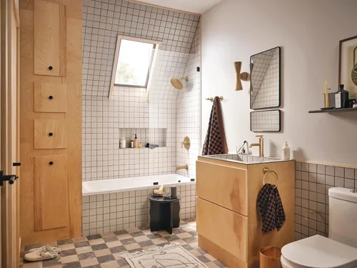 Vista 2 de Moen Gibson T3003EPBZG - Moderna moldura para bañera y ducha Posi-Temp de oro bronce con válvula de ducha de lluvia de 8 pulgadas requerida