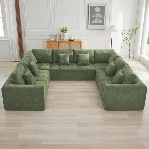 Vista 39 de Sofás seccionales modulares de 110 pulgadas para sala de estar, sofá seccional comprimido sin hueso, sofá de espuma viscoelástica tapizado de 3 Beige