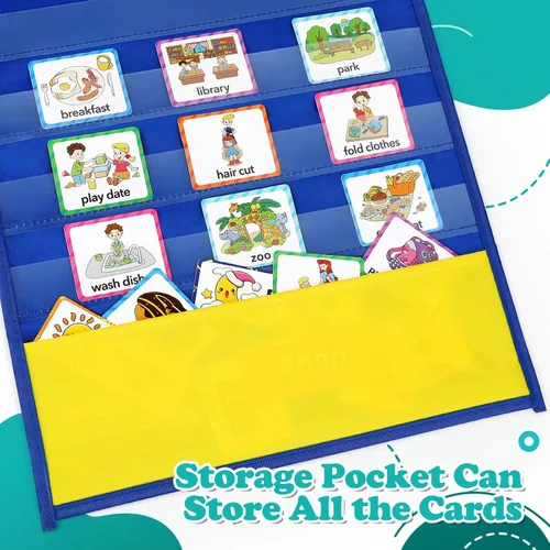 Vista 6 de Torlam Tabla de horario visual para niños, tabla de tareas de bolsillo, tablas de rutina matutina y nocturna para niños pequeños, tabla