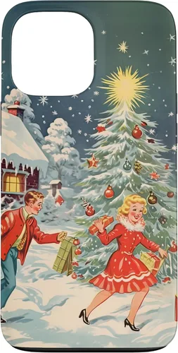 Vista 23 de iPhone 16 Vintage 1950s Nostalgia Christmas Snowflakes Christmas Tree Case