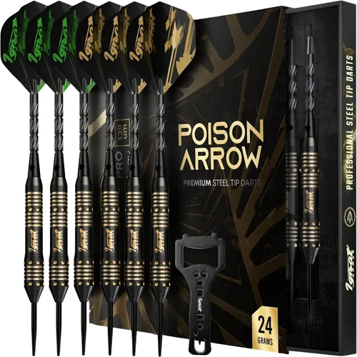 Vista 12 de Steel Tip Darts Set, Metal Tip 6 Pack, Knurled Brass Barrels, Darkborn Azul - Cristal Gótico