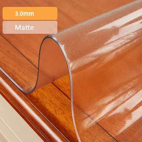 Vista 2 de Protector de mesa transparente mate, PVC de 0.118 in (borde biselado), impermeable, antideslizante, para vidrio, mármol, granito, mesa de comedor