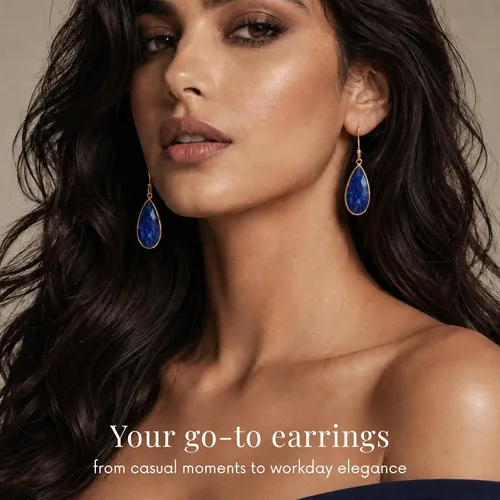 Vista 4 de Gempires - Aretes largos de gota con piedras preciosas facetadas para mujer