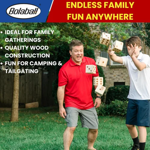 Vista 5 de Bolaball Juego de dados gigantes de madera de 3.5 pulgadas para patio – Kit de diversión duradero para exteriores incluye 6 dados grandes con bolsa
