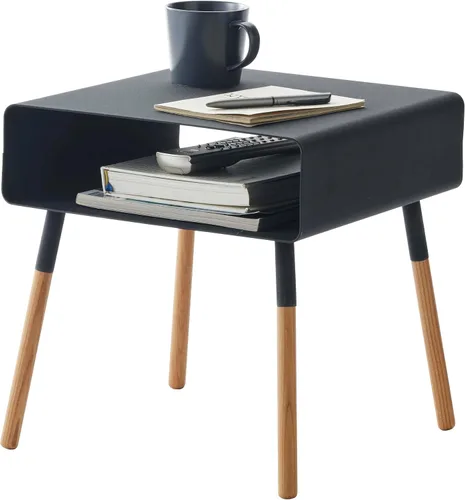 Vista 11 de YAMAZAKI Home Mesa auxiliar lisa con estante de almacenamiento abierto, acento rectangular que ahorra espacio, sala de estar, dormitorio, sofá, mesa