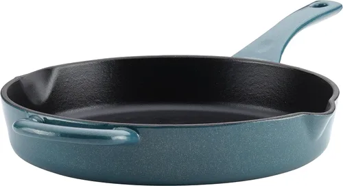 Vista 13 de Ayesha Curry Kitchenware - Sartén de hierro fundido esmaltado con mango auxiliar y boquillas de vertido, 12 pulgadas, color azul ancla