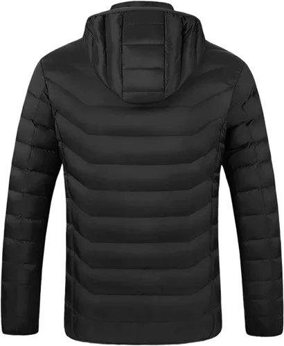 Vista 4 de Chaqueta térmica para mujeres y hombres, chaqueta de invierno cálida a prueba de viento, chaqueta gruesa de plumón mejorada recargable por USB