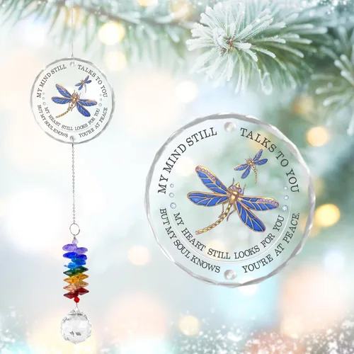 Vista 14 de Adorno de cristal para atrapasoles – Regalo conmemorativo por la pérdida de un ser querido – My Mind Still Talks to You – Recuerdo de duelo