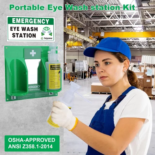 Vista 2 de Kit de estación de lavado de ojos portátil aprobado por la OSHA, botellas de lavado de ojos de emergencia Yeipower montadas en la pared, 16 onzas