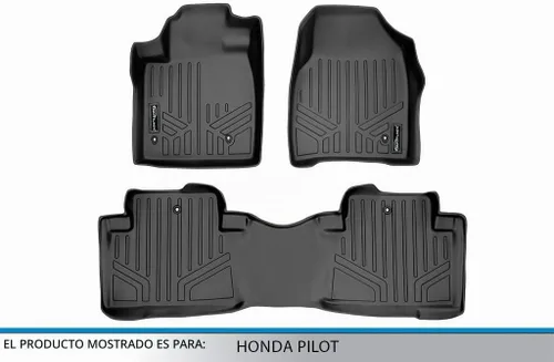 Vista 5 de SMARTLINER Juego de alfombrillas de piso de ajuste personalizado de 2 filas para Honda Pilot 2009-2015 Negro