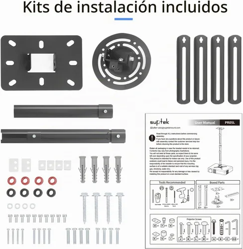 Vista 8 de suptek Soporte de montaje en techo para proyector se adapta a techo plano o inclinado, altura ajustable con longitud extensible de 30.7-49.21 Negro
