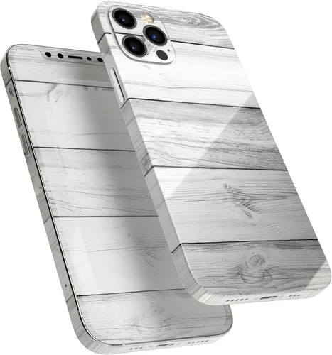 Vista 2 de DesignSkinz Kit de calcomanías de cuerpo completo compatible con iPhone 15 Plus, tablones de madera blanca y gris