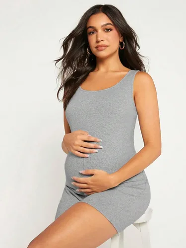 Vista 6 de Floerns Enterizo corto de maternidad para mujer, cuello redondo, sin mangas, ajustado, para yoga