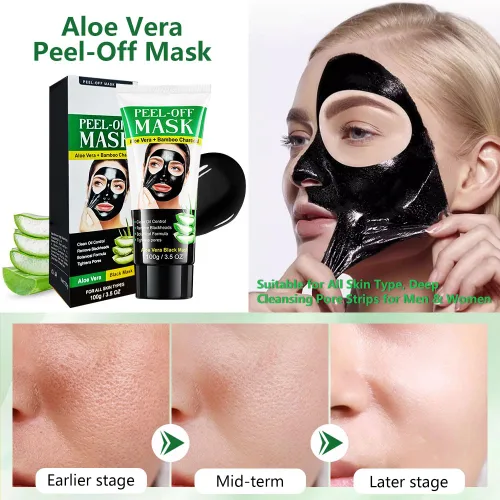 Vista 3 de Máscara facial de carbón para removedor de puntos negros, aloe vera y carbón de bambú, tira removedor de puntos negros para todo tipo de piel, tiras