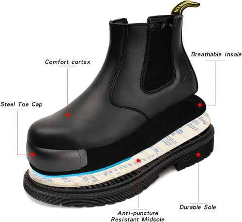 Vista 2 de NOLINSHIELD Steel Toe Boots for men,Slip-on Lightweight Working Boots,Safety,Leather,Comfortable,Puncture-Proof,Mechanic Work Boots