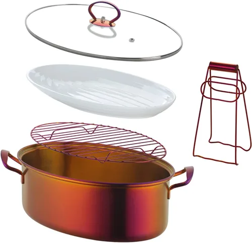 Vista 9 de Vaporizador de pescado de acero inoxidable, olla ovalada multiusos con estante, sartén de cerámica, portabrocas para cocinar pescado al vapor, sopa