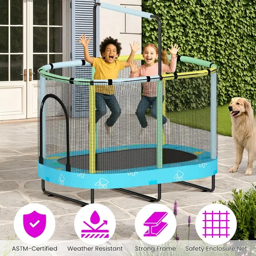 Vista 2 de Lamerge Kids Trampoline, Toddler Bouncing Trampoline with Safety Enclosure Net, ASTM-Approved, 500lbs Capacity, Ages 1-8, Adjustable Handrail